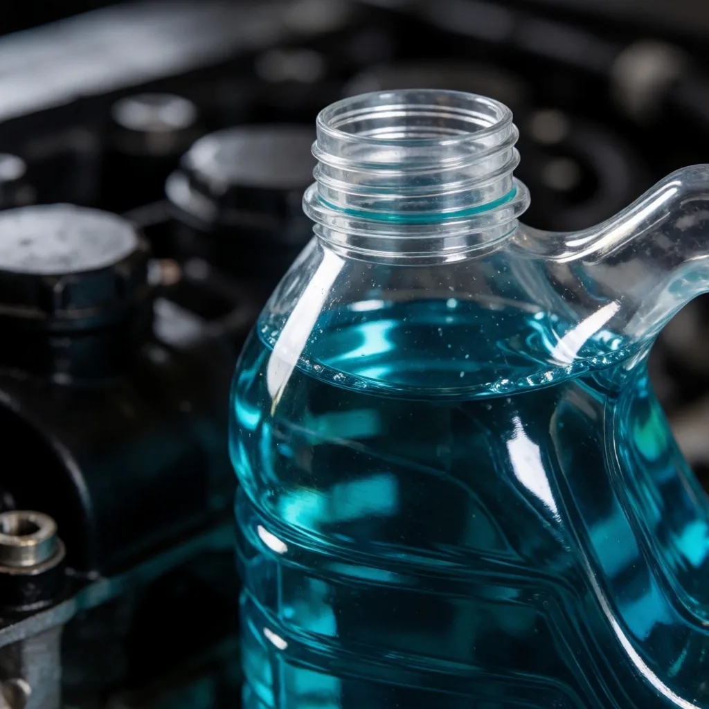 Depósito de líquido refrigerante sobre superficie de motor