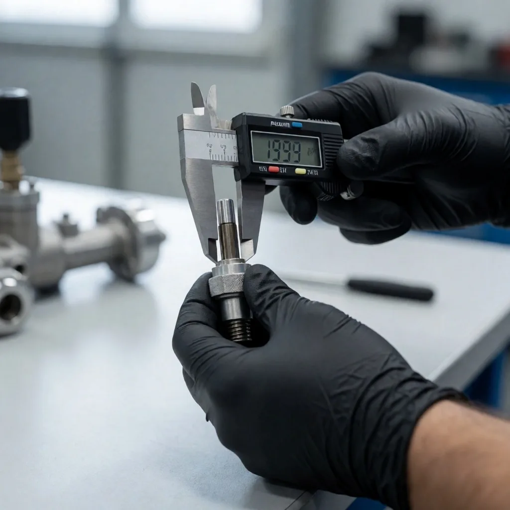 Manos técnicas sosteniendo llave de torque sobre culata de motor